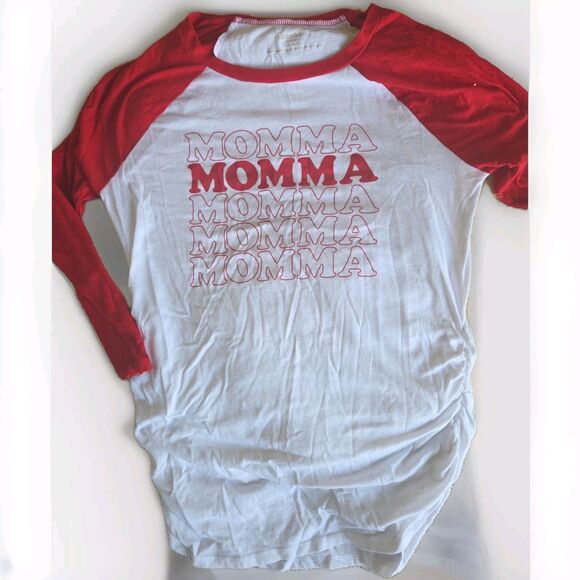 Motherhood Maternity Momma 3/4 Sleeve Red & White Baseball Maternity Tee M - Picture 1 of 6